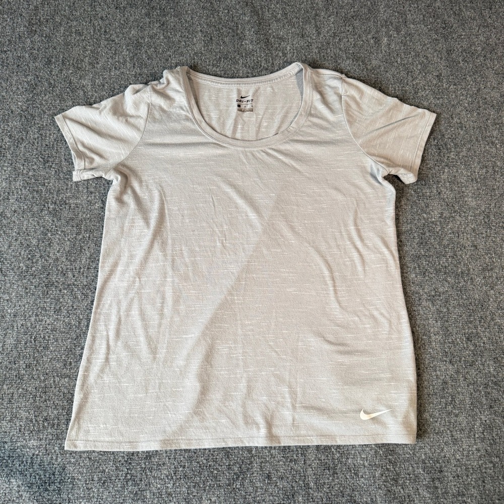 Nike Dri-FIT Womens Training Shirt Large Gray Space Dye Scoop Neck Short Sleeve